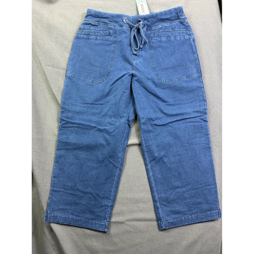 National Women Blue Knit Denim Look Crop Drawstring Capri Pants Size 10